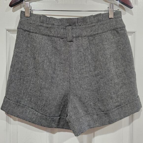 Dark Academia Herringbone Wool Blend Shorts High Waist Gray Medium - Picture 2 of 5